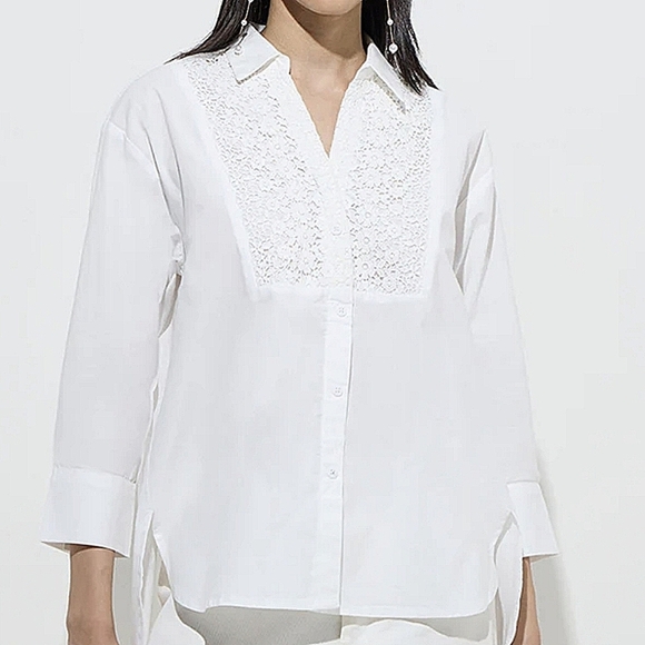 Floral Crochet Detail White Cotton Shirt Size XXL Hi-Low Tunic Top Coastal NEW - Picture 1 of 12